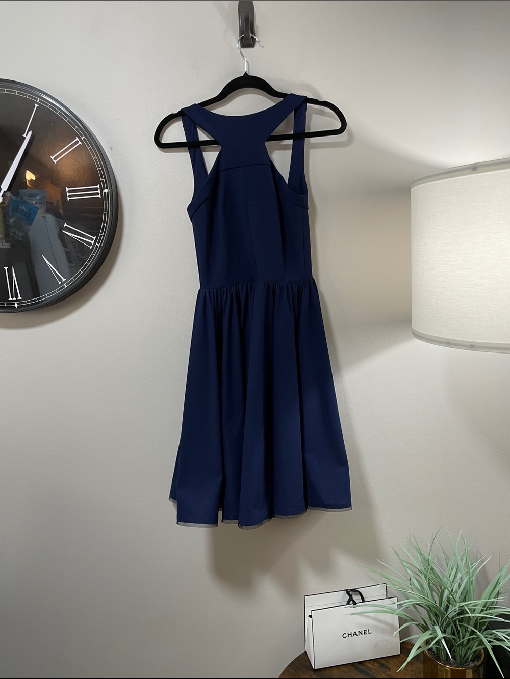 Classic Navy Sleeveless A-Line Mini Dress with Cross-Back Detail